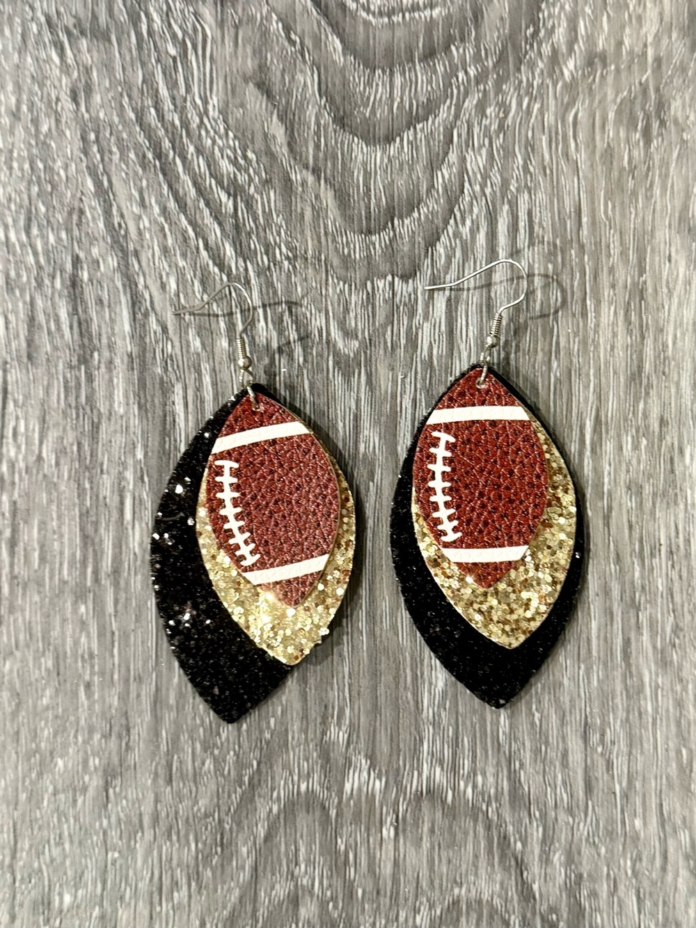 Football Teardrop Layered Glitter Earrings - Black, Gold & Brown
